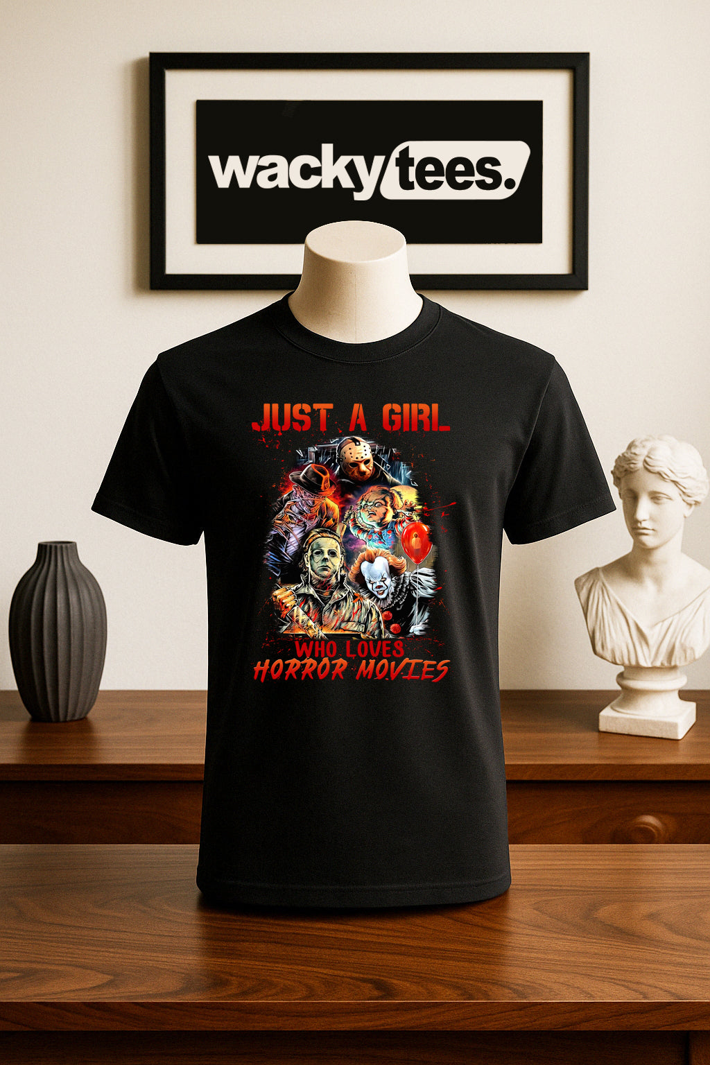 Just a Girl Who Loves Horror Movies 2 Horror Terror Halloween Graphic Tee Shirt