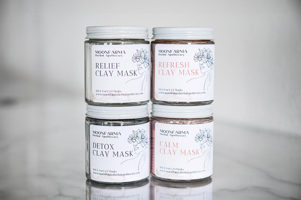 Creamy clay face mask by MoonFarma, showing a smooth, natural clay mask spread in a bowl ready for skincare use.
