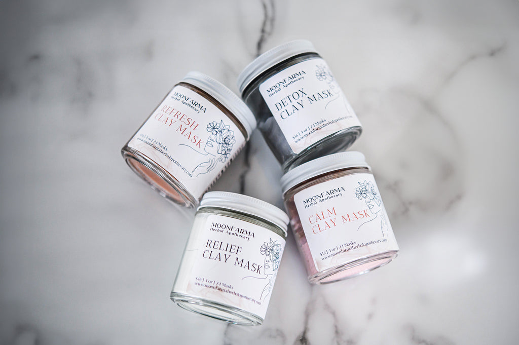 Creamy clay face mask by MoonFarma with a smooth texture, suitable for skincare and facial treatment.