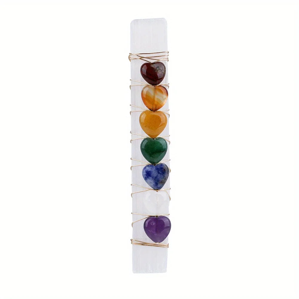 Green Witch Creations Chakra Heart Selenite Wand, a clear crystal healing wand with a heart-shaped top, used for energy balancing.