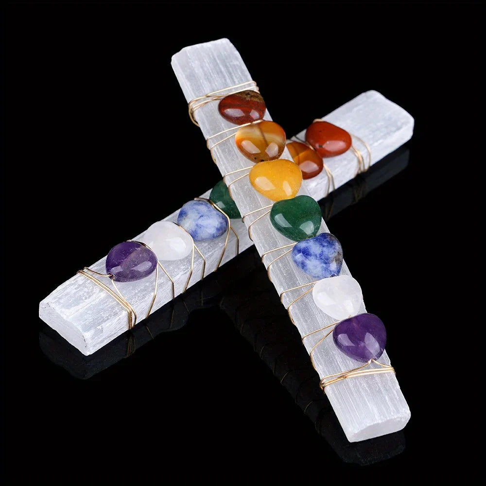 Green Witch Creations Chakra Heart Selenite Wand crystal for healing and energy balancing, with a polished heart shape and natural stone appearance.