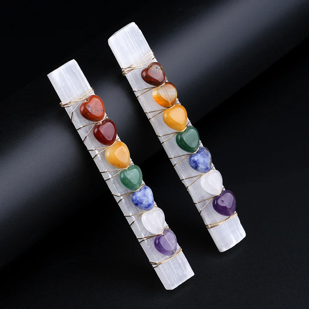 Green Witch Creations Chakra Heart Selenite Wand made of clear selenite crystal, featuring a smooth, heart-shaped design.