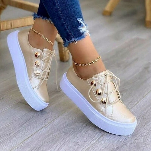 Light Breathable Casual Female Flat Shoes Black/White/Gold/Rose Gold - Blackthorn 31