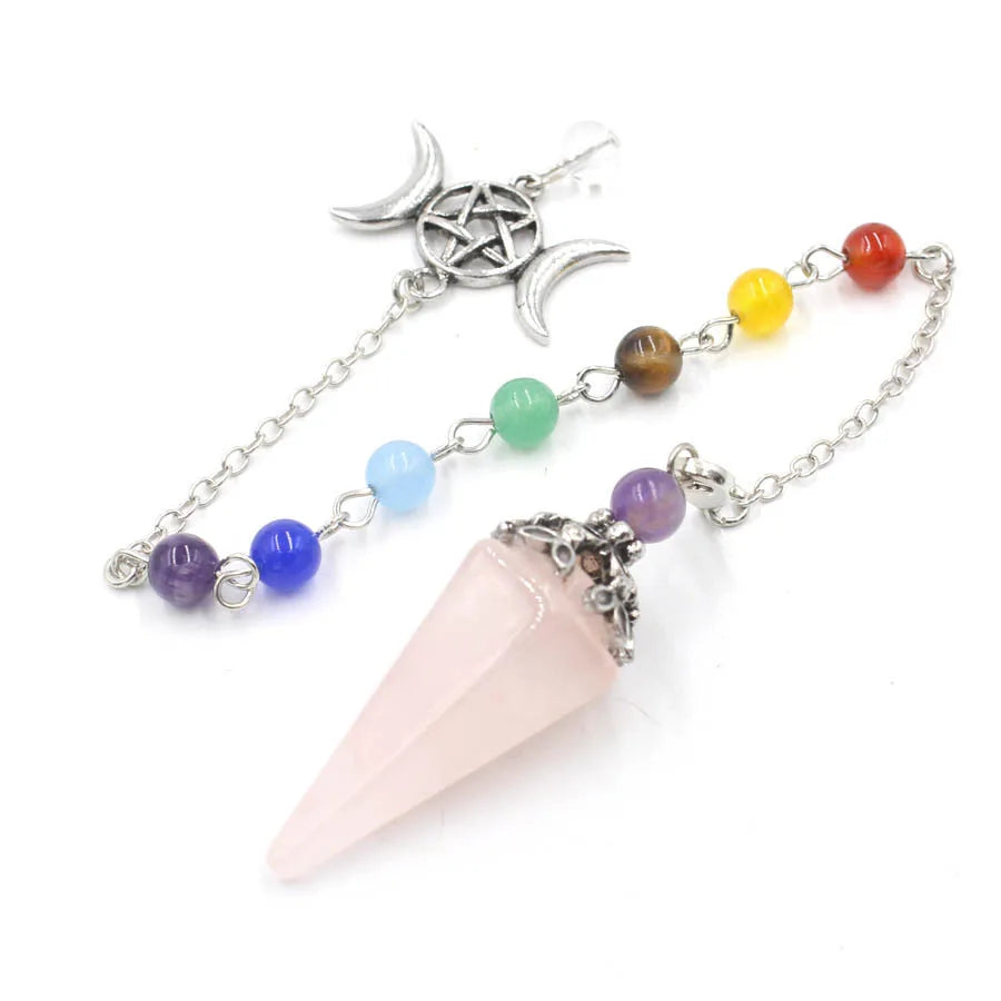 Triple Moon Pentacle Chakra Pendulums by Green Witch Creations, featuring a pendant with triple moon and pentacle symbols for spiritual work.