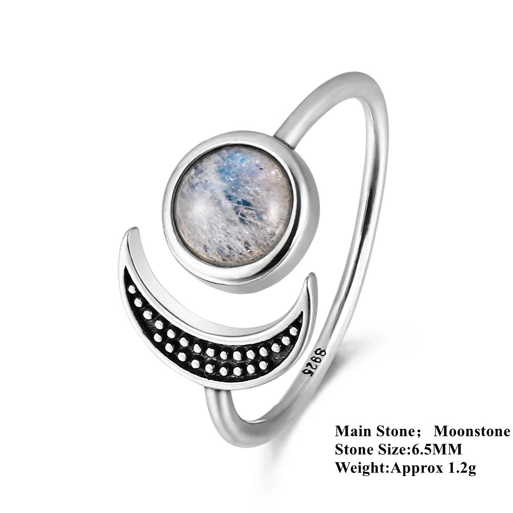 Sterling Silver Crescent Moon Crystal Rings - Blackthorn 31