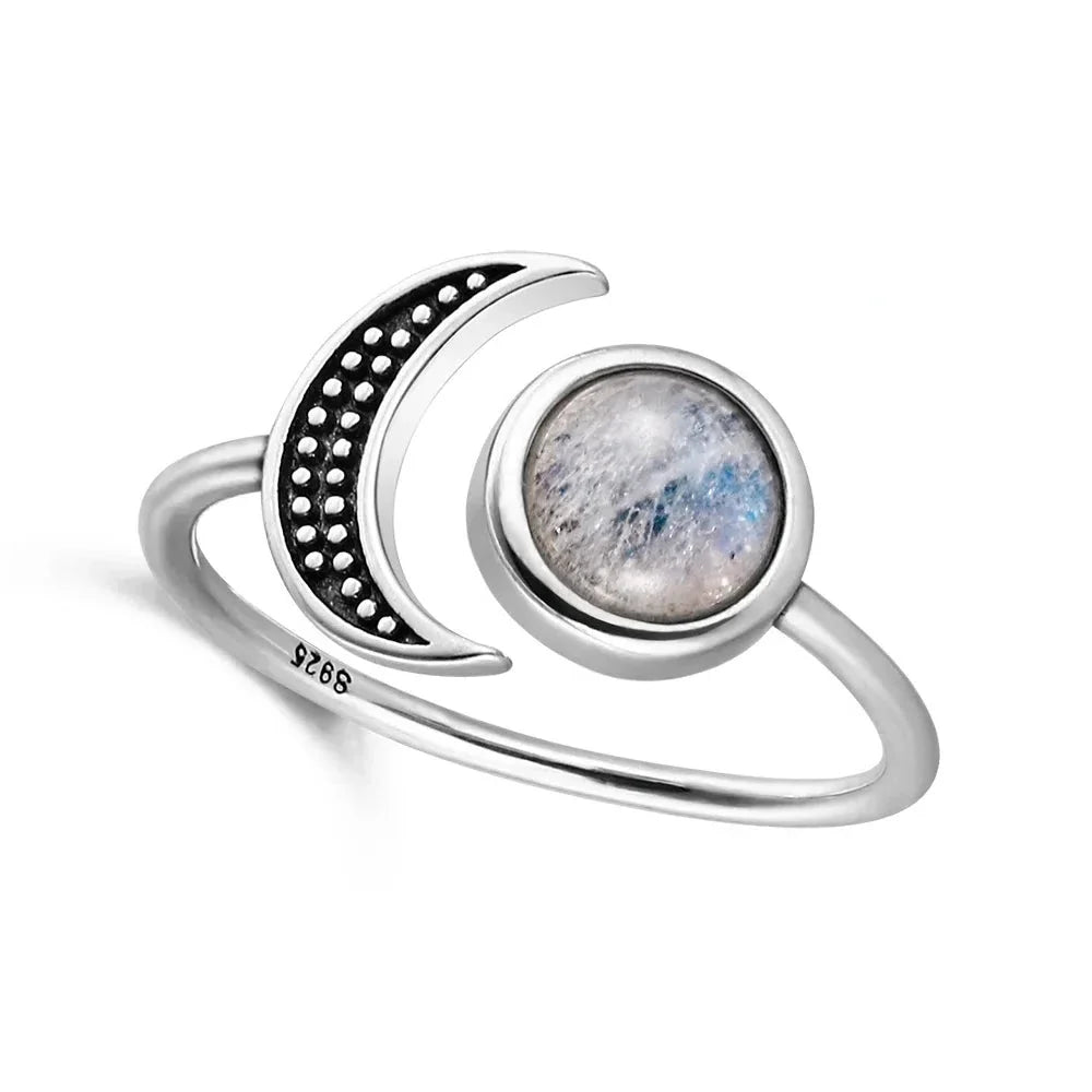 Sterling Silver Crescent Moon Crystal Rings - Blackthorn 31
