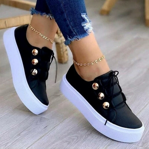 Light Breathable Casual Female Flat Shoes Black/White/Gold/Rose Gold - Blackthorn 31