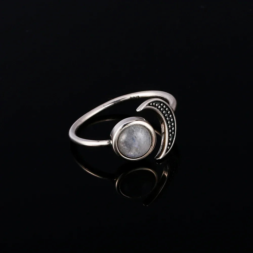 Sterling Silver Crescent Moon Crystal Rings - Blackthorn 31