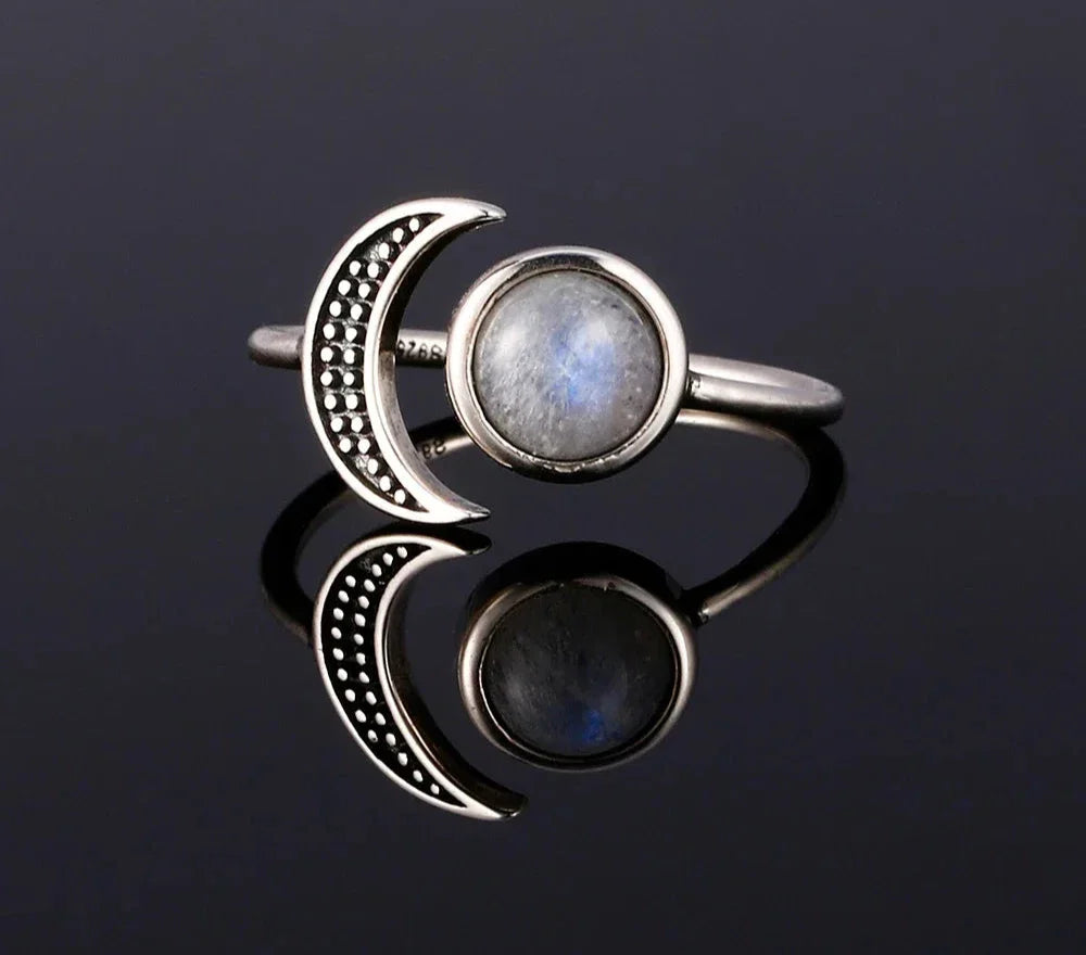 Sterling Silver Crescent Moon Crystal Rings - Blackthorn 31