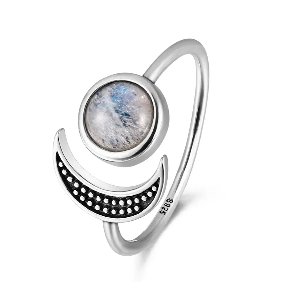 Sterling Silver Crescent Moon Crystal Rings - Blackthorn 31