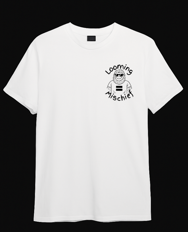Looming Mischief Same Bones Same Rights T-shirt featuring a graphic design with bones and rights message on casual black clothing.