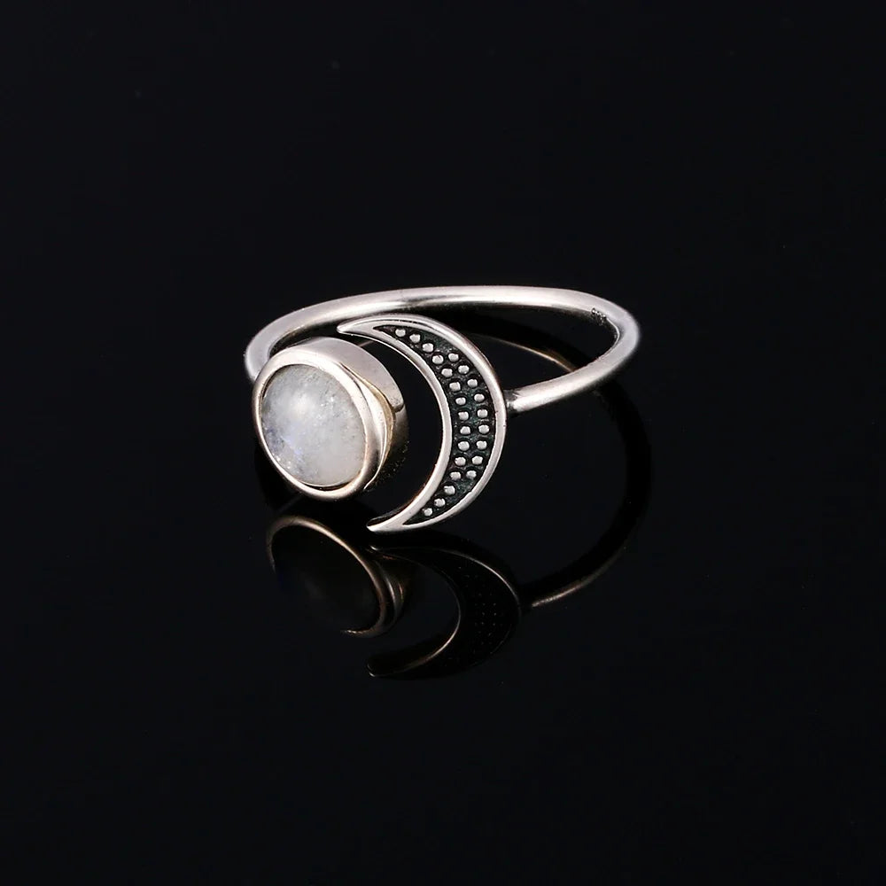 Sterling Silver Crescent Moon Crystal Rings - Blackthorn 31