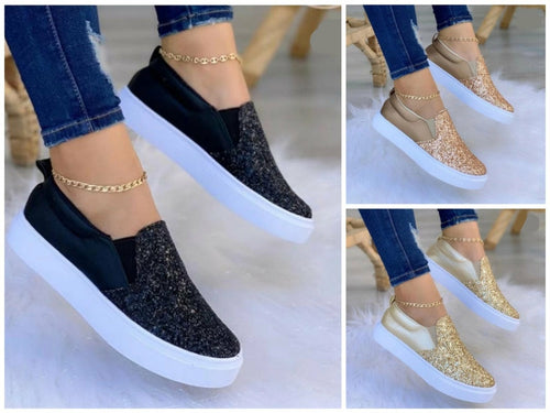 Moccasins Glitter Flat Female Loafers Shoes Black/Rose Gold/Black/Gold - Blackthorn 31