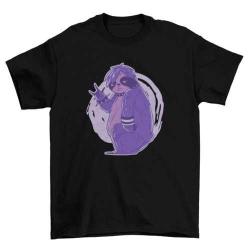 Blackthorn 31 Emo sloth neon T-shirt featuring a humorous animal graphic on a black background.