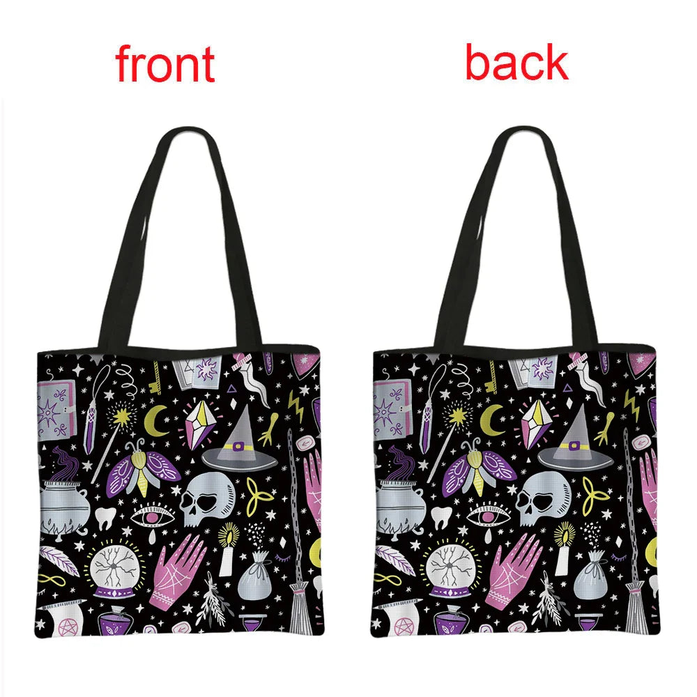 Green Witch Creations witchy gothic tote bag with mystical designs, perfect as a stylish accessories for gothic and witchy fashion.