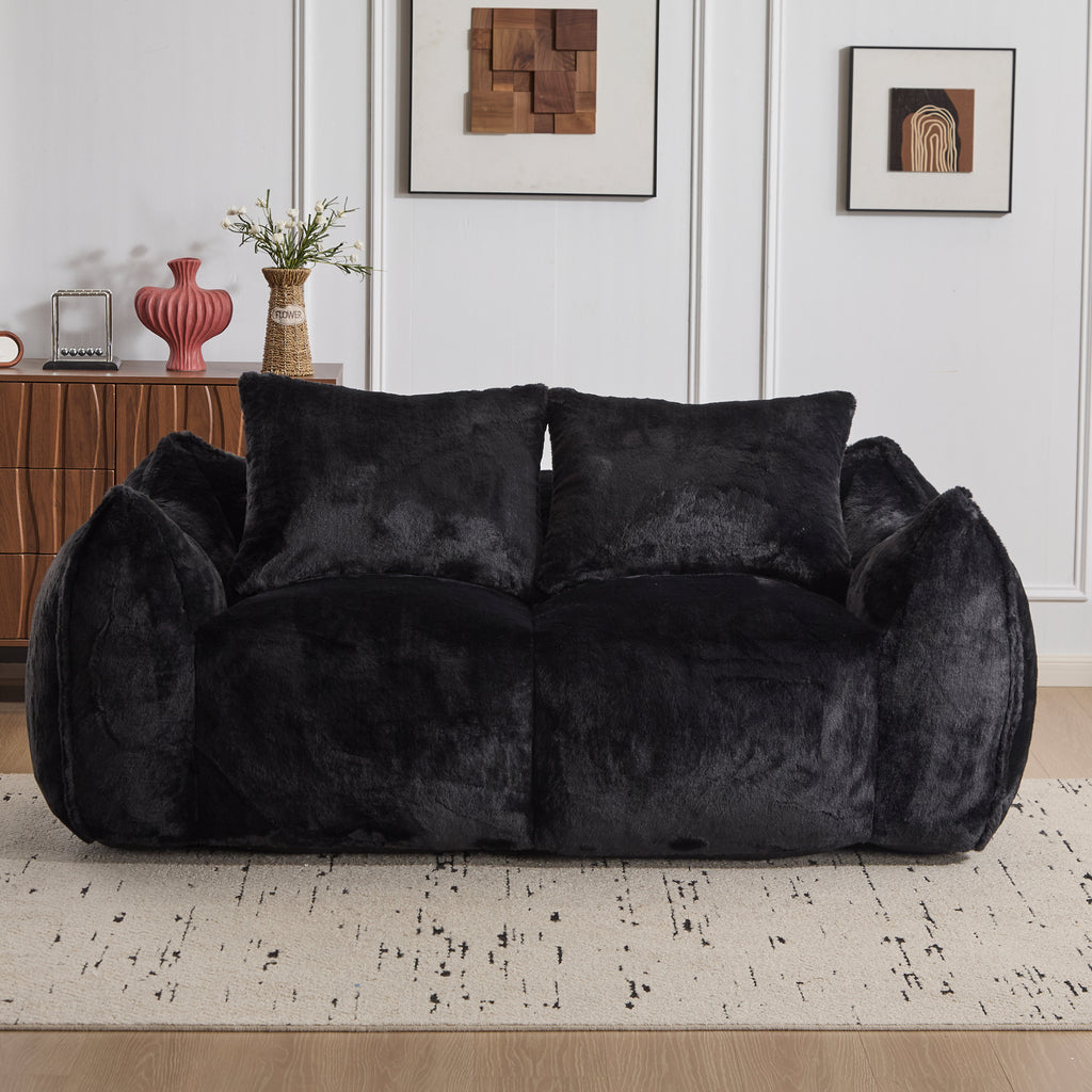 Blackthorn 31 oversized black bean bag couch for adults, soft fluffy loveseat with pillows, cozy indoor lounge chair for living room or bedroom