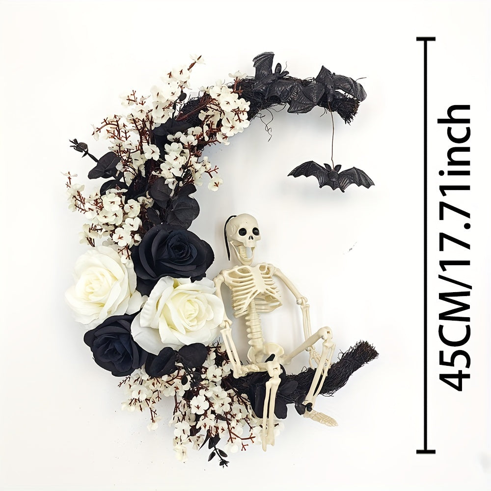 NNETM Gothic Halloween Wreath Skull Bats-2