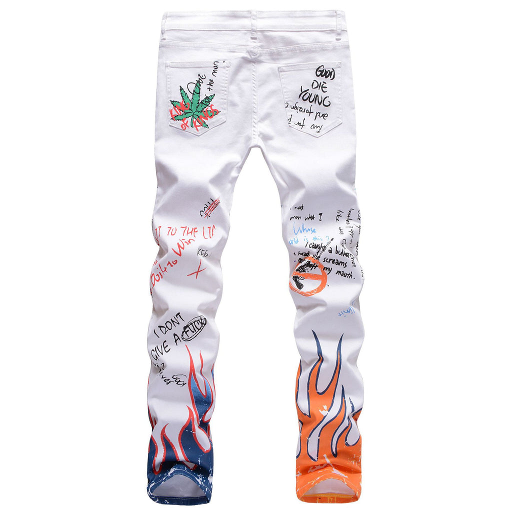Color Print Black White Trousers Skull Graffiti