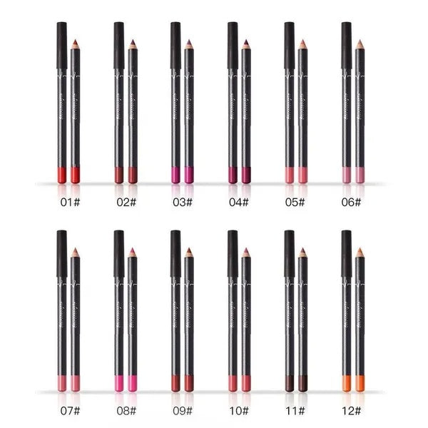 12Pcs Women Waterproof Lipstick Long Lasting Matte Lip Liner Pencil Lip Pen Set - Blackthorn 31
