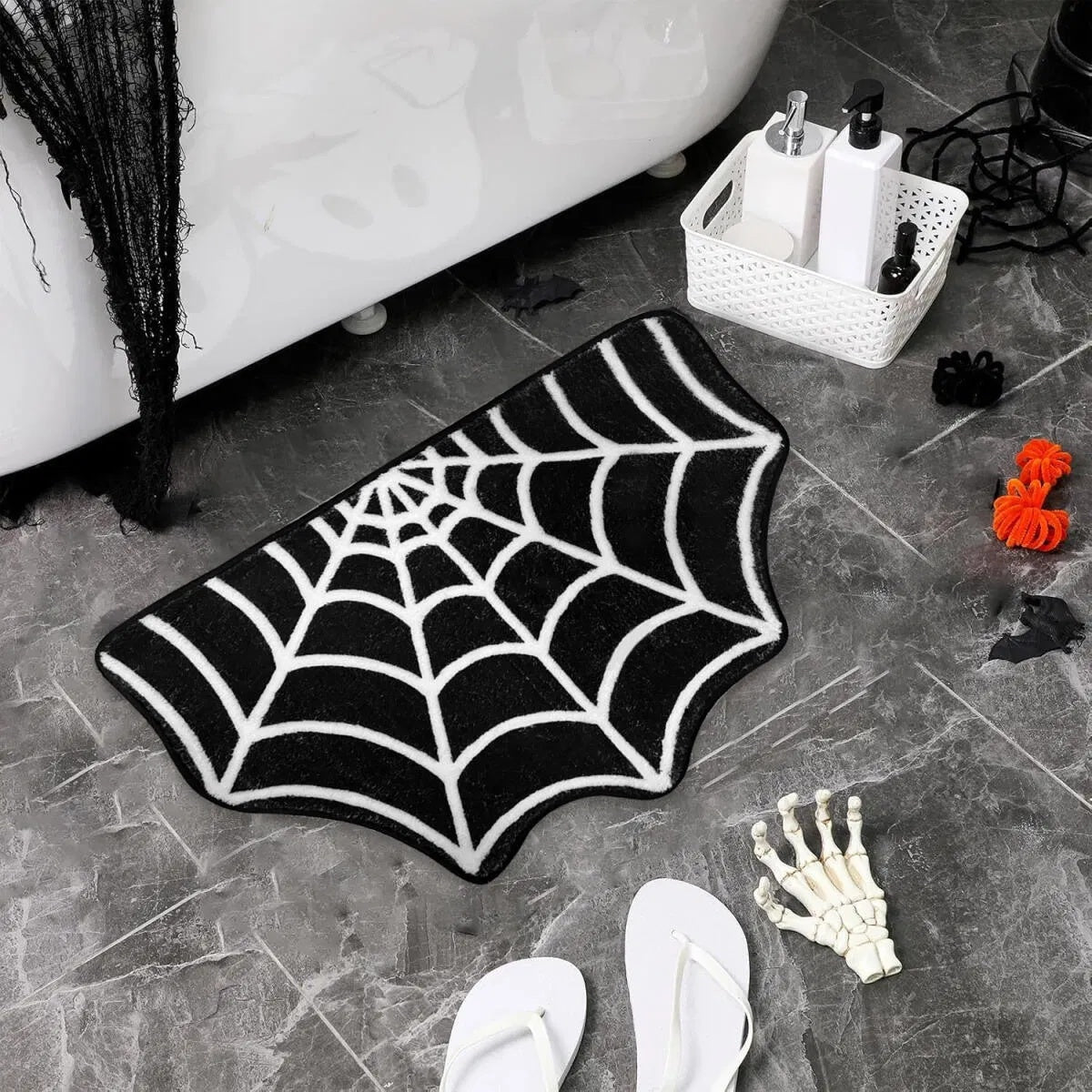 Spider Web Bath Mat 19.7 X 31.5 In Large Spider Web Rugs For Bedroom Gothic Home Decor Witchy Horror Goth Room Rugs Machine Washable Non-Slip Area Rugs For Front Door Kitchen - Blackthorn 31