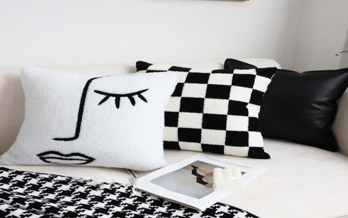 Black And White Simple Checkerboard Pillow Living Room Sofa - Blackthorn 31
