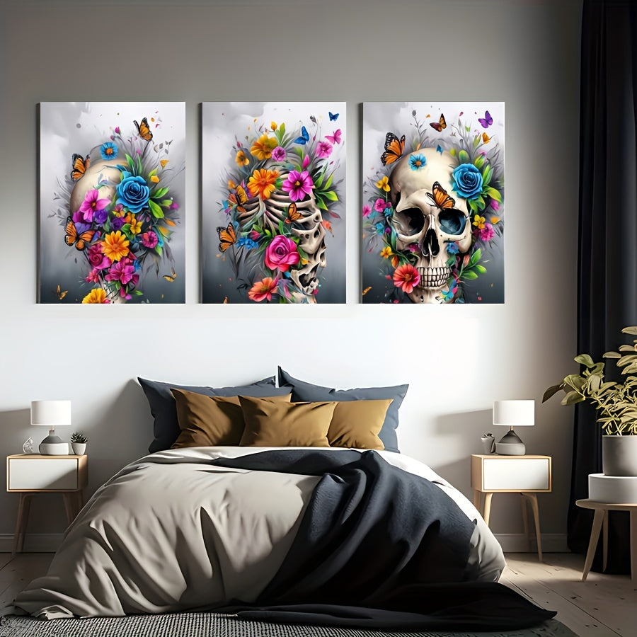 3 Pieces Skull Art Canvas Painting - Framed Contemporary Abstract Minimalist Artwork For Living Room Bedroom Bathroom--Selling On Temu Is Prohibited - Blackthorn 31