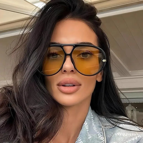 Aviator Fashion Sunglasses with Yellow Tinted Lenses - Blackthorn 31
