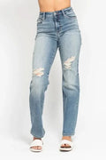 Judy Blue Full Size High Waist Distressed Dad Jean - Blackthorn 31