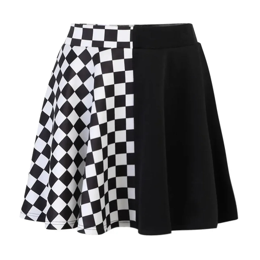 Checkerboard Gothic Punk Skirt – Grommet Chains & Contrast Panels - Blackthorn 31
