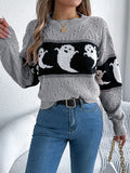 Women Ghost Color Block Long Sleeve Pullover Sweater - Blackthorn 31