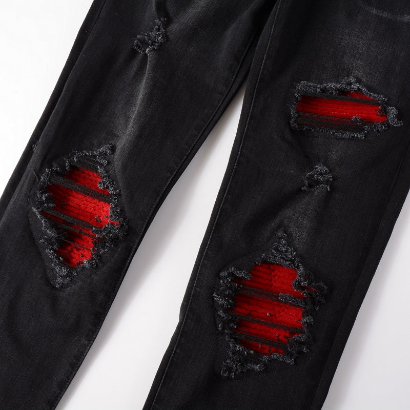 Blackthorn 31 black stretch slim fit jeans for men, showing the sleek design and fit on a model.