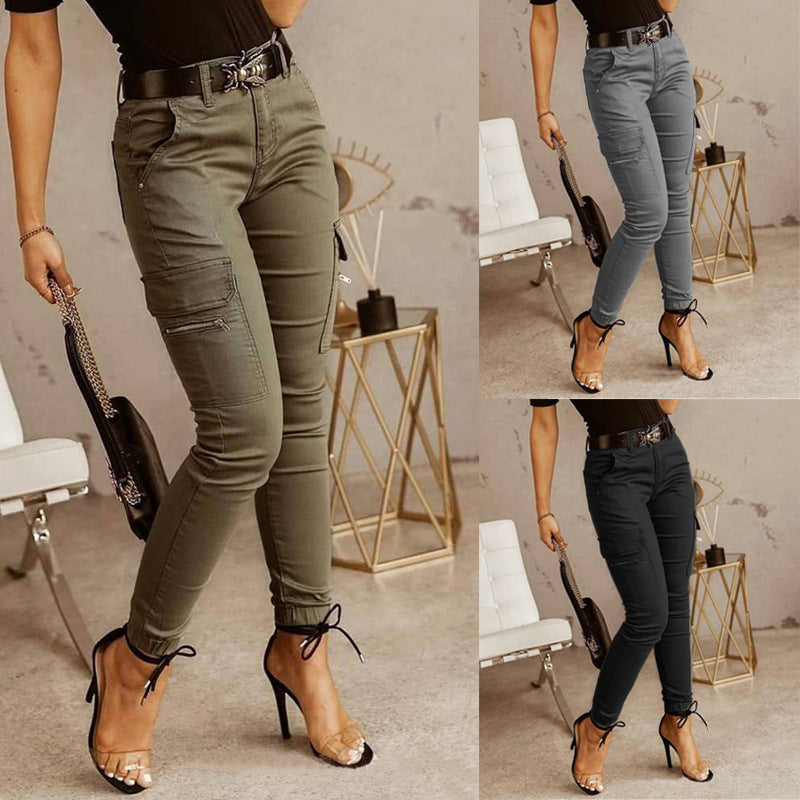 European And American Women's Trousers, Low-waisted Buttons, Solid Color Pockets - Blackthorn 31