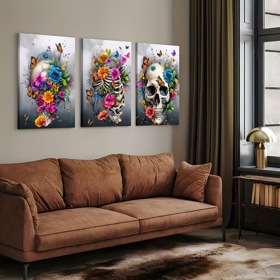 3 Pieces Skull Art Canvas Painting - Framed Contemporary Abstract Minimalist Artwork For Living Room Bedroom Bathroom--Selling On Temu Is Prohibited - Blackthorn 31