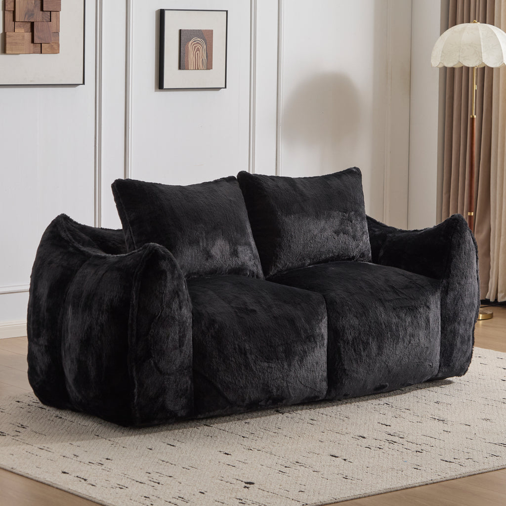 Blackthorn 31 oversized black bean bag couch for adults, ultra-soft fluffy loveseat with pillows, cozy indoor lounge chair.