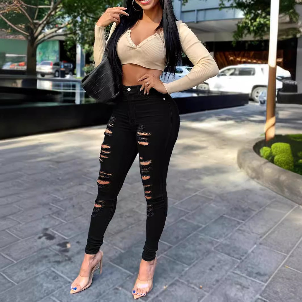 New Ripped Black Jeans For Women - Blackthorn 31