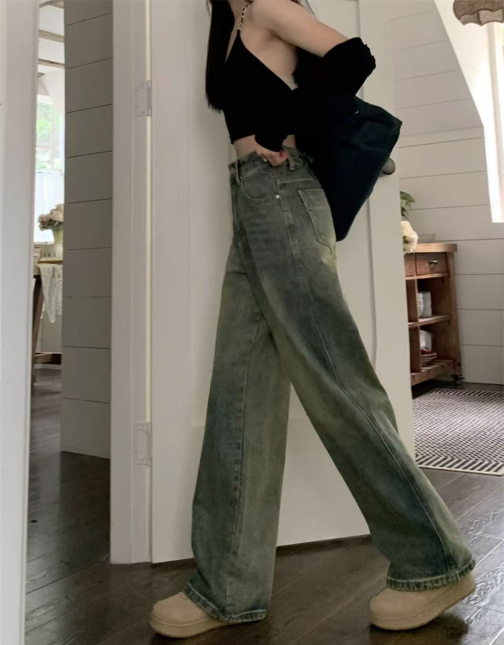 2025 New Retro Style, Washed Plain Loose Fit, Casual Style, Zipper Button Closure Jeans, Suitable For All Seasons, Versatile And Error Free. - Blackthorn 31