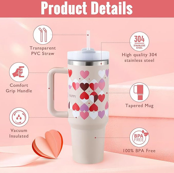 40 Oz Tumbler With Handle Straw Insulated, Stainless Steel Spill Proof Vacuum Coffee Cup Tumbler With Lid Tapered Mug Gifts For Valentine Lover Suitable For Car Gym Office Travel - Blackthorn 31