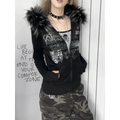 Black Gothic Grunge Fur Hooded Jacket - Blackthorn 31