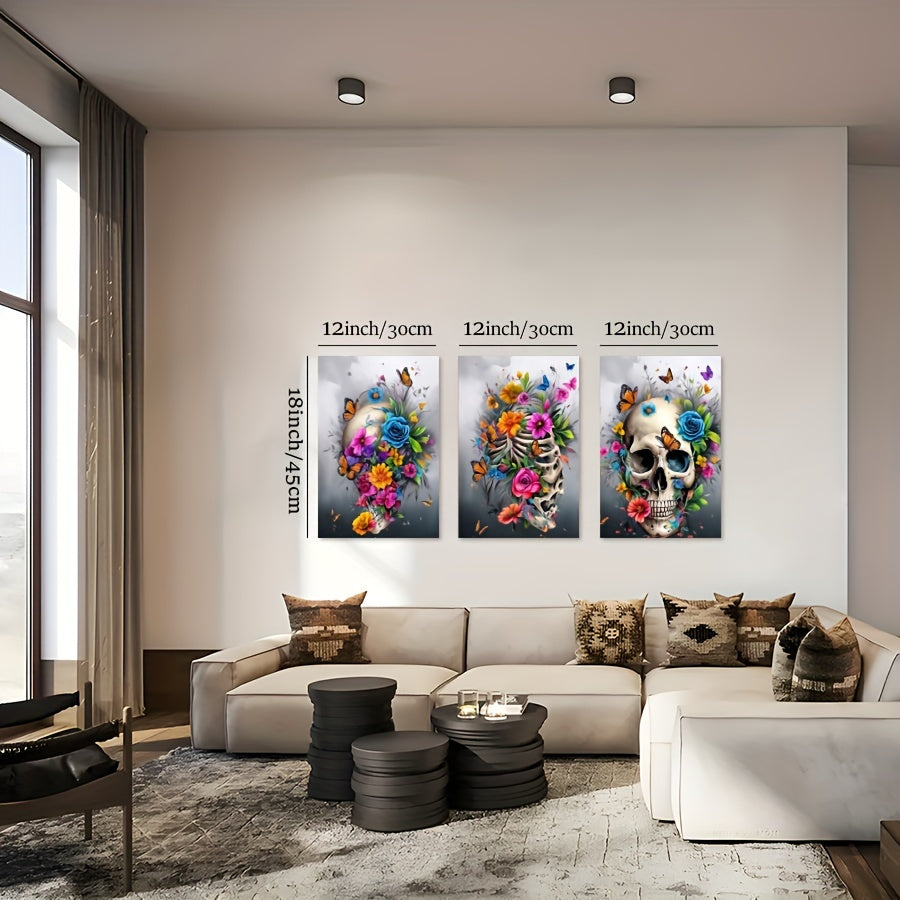 3 Pieces Skull Art Canvas Painting - Framed Contemporary Abstract Minimalist Artwork For Living Room Bedroom Bathroom--Selling On Temu Is Prohibited - Blackthorn 31