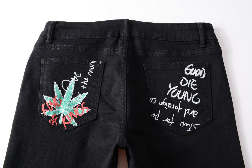 Color Print Black White Trousers Skull Graffiti