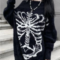 Black Skull Print Harajuku Sweater – Gothic Grunge Y2K Knitwear - Blackthorn 31