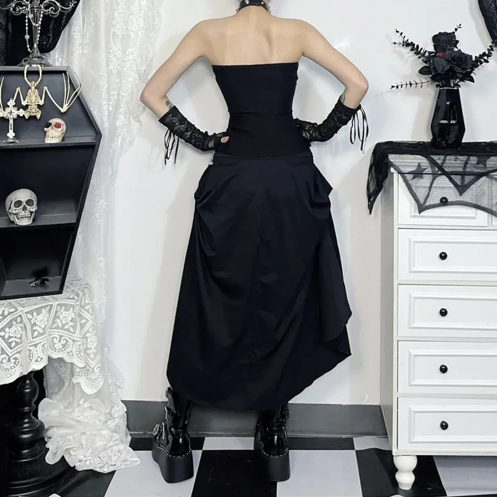 Gothic High Waist Ruffle Skirt – Punk Grunge Corset A-Line Skirt - Blackthorn 31