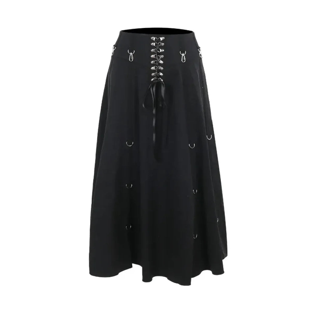 Gothic High Waist Ruffle Skirt – Punk Grunge Corset A-Line Skirt - Blackthorn 31