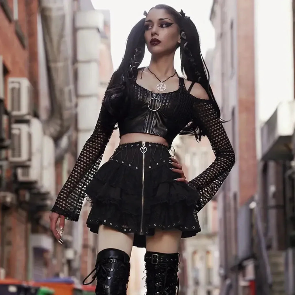 Punk Vintage High-Waist Skirt – Kawaii Harajuku Gothic Mini - Blackthorn 31