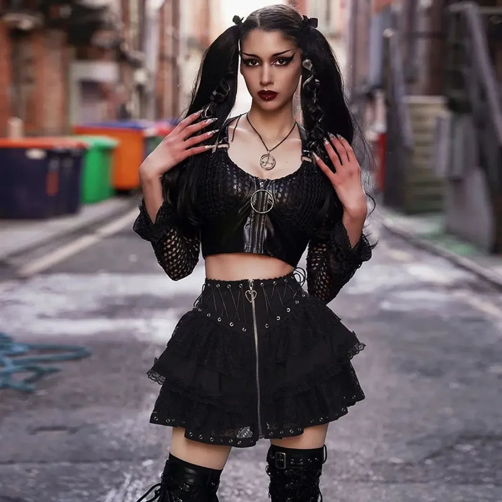 Punk Vintage High-Waist Skirt – Kawaii Harajuku Gothic Mini - Blackthorn 31