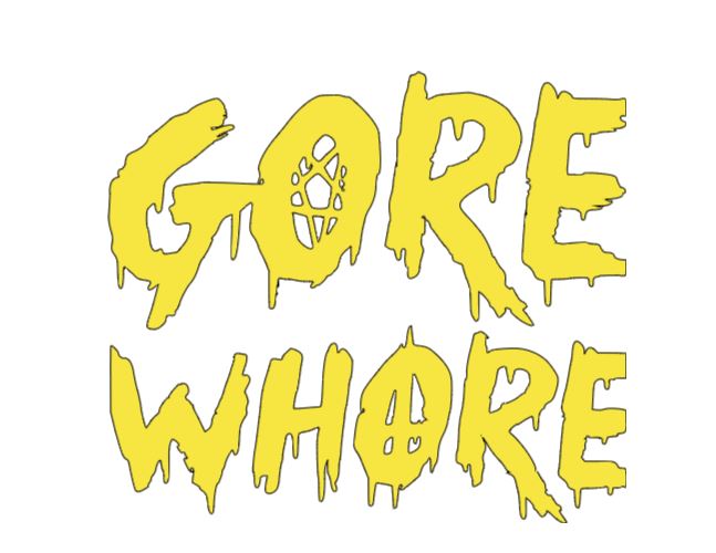 Yellow Gore Whore vinyl decal sticker featuring Halloween horror and metaphysical design, by witchcraftedinmi.