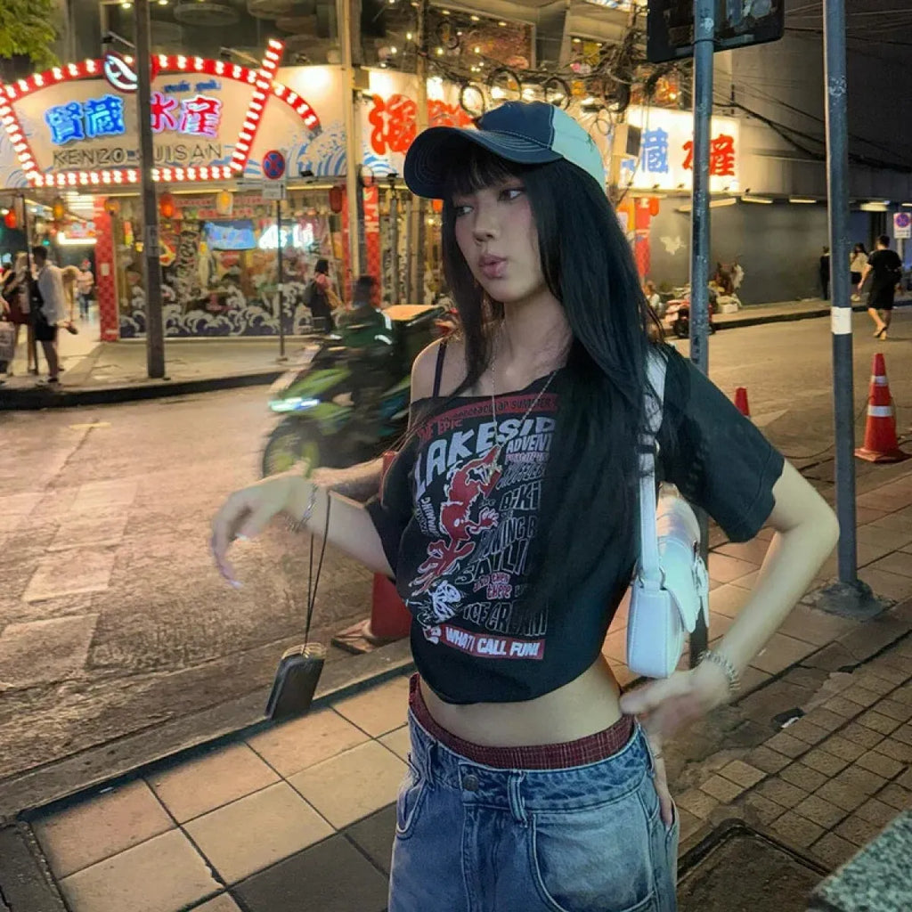 Harajuku Gothic Off-Shoulder T-Shirt - Blackthorn 31