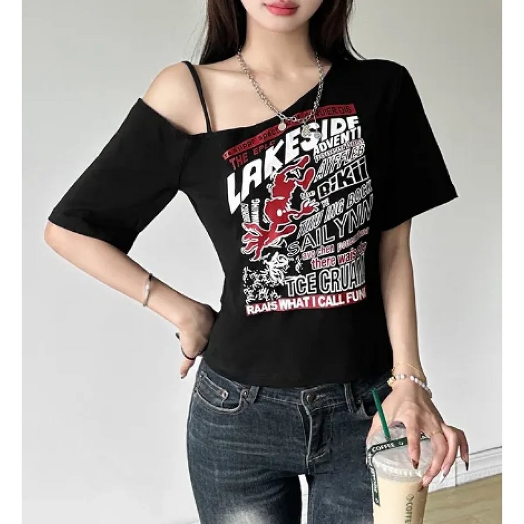 Harajuku Gothic Off-Shoulder T-Shirt - Blackthorn 31