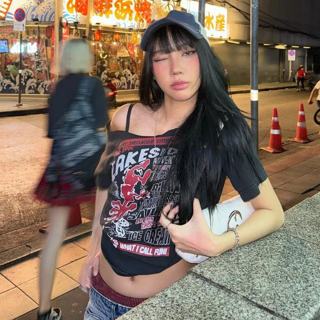 Harajuku Gothic Off-Shoulder T-Shirt - Blackthorn 31