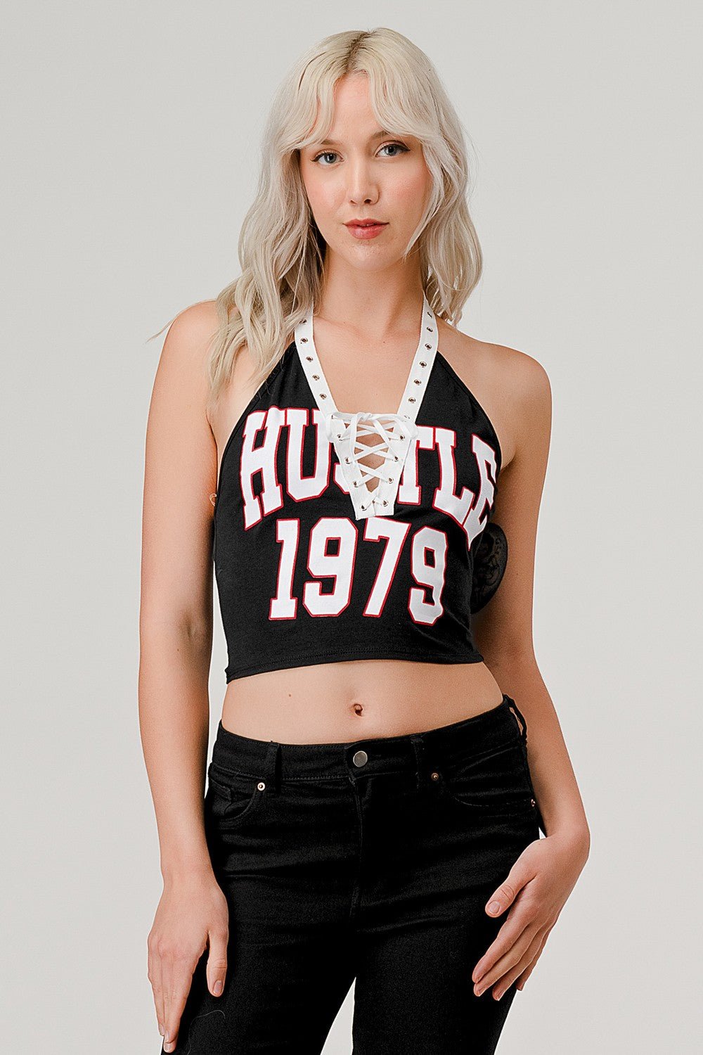 Hustle Hard Lace Up Detail Halter Top - Blackthorn 31